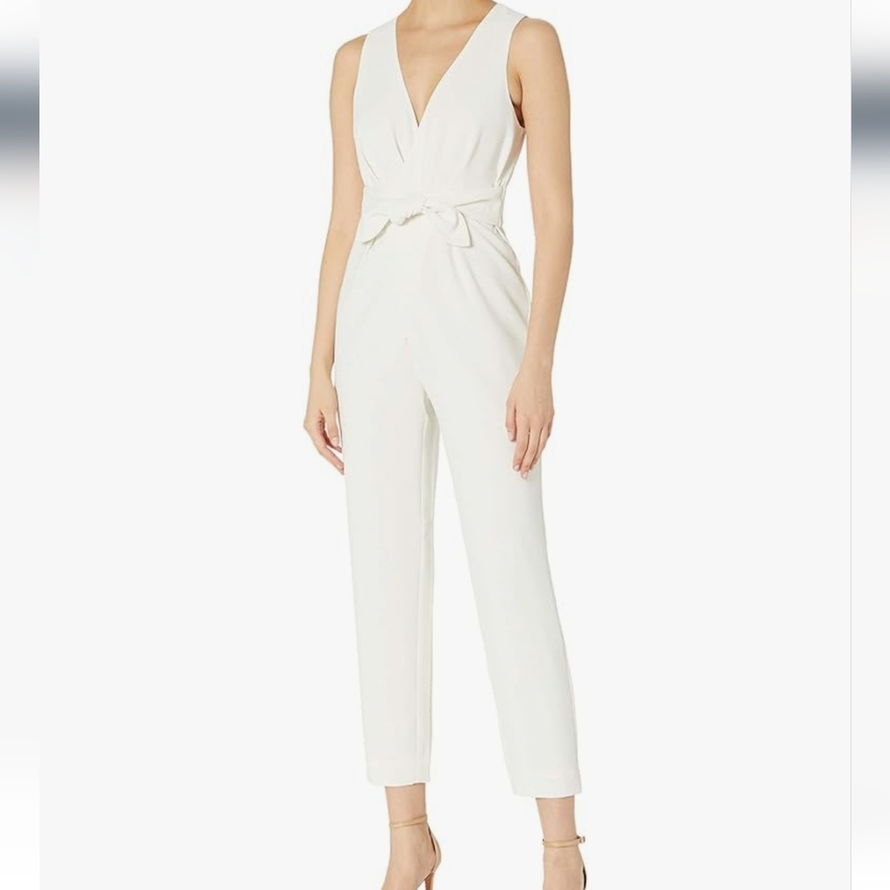 Trina Turk White Tie Waist Jumpsuit Sz 8 - Picture 4 of 11